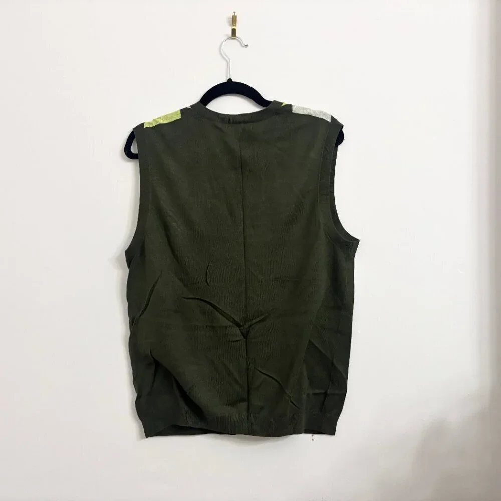 EUC Banana Republic Silk & Linen Blend Green Argyle V Neck Sweater Vest - Small
